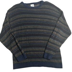 Vintage Geoffrey Beene Sweater Men’s XL Navy Multicolor Stripe Knit Pullover